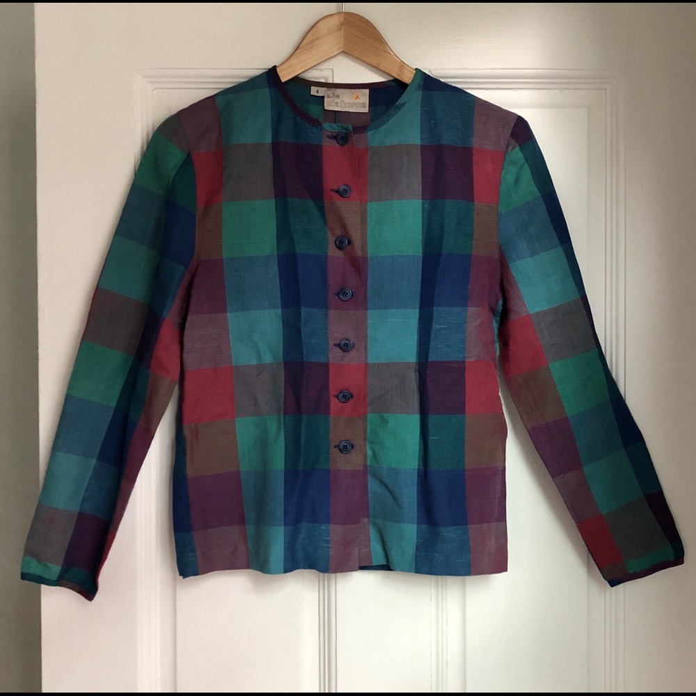Liz Claiborne rainbow plaid blouse